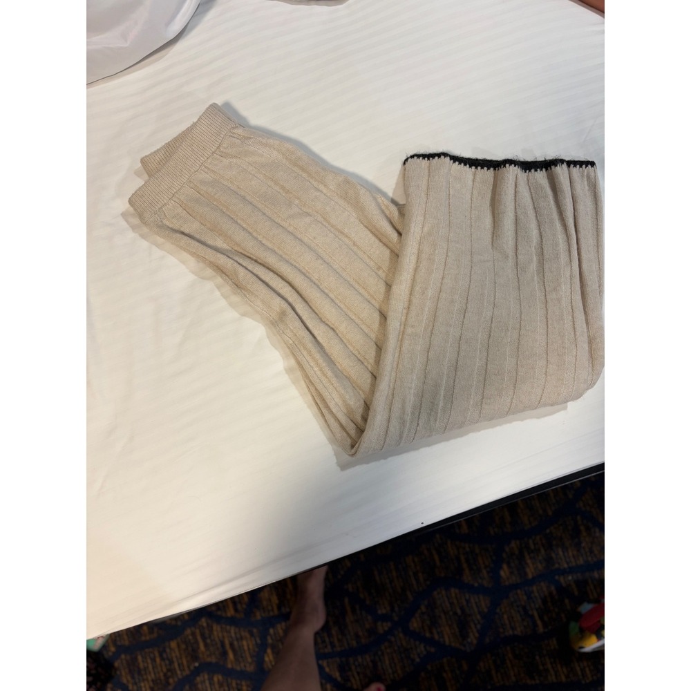 Sincerely Jules Womens Ribbed Knit Wide Leg Lounge Pants Beige Cream Size XL
